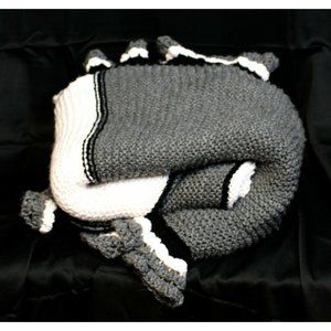 Crochet Gray Black White Blanket Afghan Ruffle Twin/Full/Double bed 86" Handmade